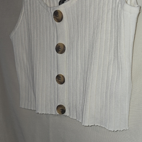 H&M Cream Ribbed Crop Tank Top Size Large - Picture 3 of 4